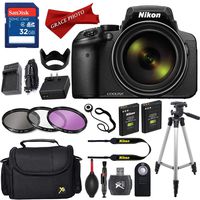 Nikon COOLPIX P900 Digital Camera with 83x Optical Zoom and Built-in Wi-Fi (Black) with High Speed 32GB Memory Card + Extra Battery and More....