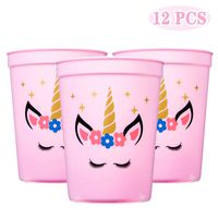 Joy Day Unicorn Cups Unicorn Party Cups for Kids Unicorn Party Supplies Unicorn Keepsake Plastic Cups for Girls Unicorn Party Favors Pink 12OZ (Pack of 12)