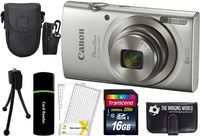 Canon PowerShot ELPH 180 20MP 8X Zoom Digital Camera (Silver) + 16GB Card + Reader + Case + Accessory Bundle