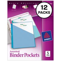 Avery Binder Pockets, Assorted Colors, 8.5" x 11", Acid-Free, Durable, 60 Total Slash Jackets, 12 Packs (75254)