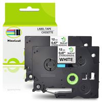 NineLeaf 2 Pack 1/2inch 12mm Label Tape Replacement Compatible for Brother P-Touch TZ TZe TZe-S231 TZ-S231 Extra Strength Adhesive Laminated Black on White