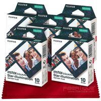 Fujifilm Instax Square Star-Illumination Film - 50 Exposures - Compatible Instax Square SQ6, SQ10 and SQ20 Instant Cameras + FiberTique Cleaning Cloth