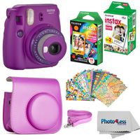 Fujifilm Instax Mini 9 Instant Camera (Purple) - Fujifilm Instax Mini Instant Film, Twin Pack - Fujifilm Instax Mini Rainbow Film - Case for Fuji Mini Camera - Fuji Instax Accessory Bundle