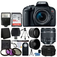 Canon EOS Rebel T7i 24.2MP Digital SLR Camera + EF-S 18-55mm f/4-5.6 is STM Lens + 64GB Memory Card + Wide Angle & Telephoto Lens + UV Filter Kit + DC59 Gadget Bag + Quality Tripod + Valued Bundle