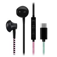 Balance Tech Handmade Rope Type C Headphone with Microphone, USB C Earbuds with Mic, USB Type-C Earphones Volume Control (Pink-Turquoise)