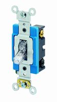 Leviton 1201-PLC 15 Amp, 120 Volt, Toggle Pilot Light, Illuminated ON, Req. Neutral Single-Pole AC Quiet Switch, Industrial Grade, Self Grounding, Clear
