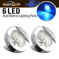 Partsam 2pcs 3" inch Round Navigation Lights Chrome Boat Marine Clear Lens Blue 6-2835-SMD LED Transom Mount Stern Anchor Lamps 12V Flush Mount,IP67 Waterproof (Pack of 2)