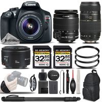 Canon EOS T6 DSLR Camera + Canon EF-S 18-55mm IS II Lens + Canon EF 50mm f 1.8 II Lens + Tamron Zoom Telephoto AF 70-300mm Autofocus Lens - All Original Accessories Included - International Version