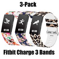 WISHTA Fitness Bands Compatible with Fitbit Charge 3 & Charge 3 SE, Waterproof Replacement Strap for Women Men, Multi-Colors Bands 3 Pack (3pcs-Flower-02, Large(Band for Charge 3, not Charge 2))