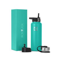 Iron Flask Sports Water Bottle - 40 Oz, 3 Lids (Straw Lid), Vacuum Insulated Stainless Steel, Hot & Cold, Wide Mouth, Double Walled, Hydro Metal Canteen, Tiff Blue