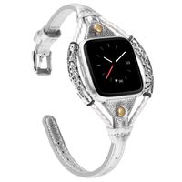 TOYOUTHS Leather Bands Compatible with Fitbit Versa/Versa 2/Versa Lite & Special Edition for Women Slim Genuine Leather Strap Wristbands Replacement Dressy Handmade Accessories Silver