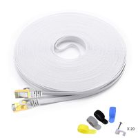 CableGeeker Cat7 Shielded Ethernet Cable 100ft (Highest Speed Cable) Flat Ethernet Patch Cable Support Cat5/Cat6 Network,600Mhz,10Gbps - White Computer Cord + Free Clips and Straps for Router Xbox