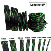 10M 4-25mm Braided Cable Sleeve PET Black&Green&Yellow Expandable Sleeve Wire High Density Sheathing Wire Wrapper