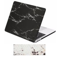 TOP CASE - 2 in 1 Signature Bundle Marble Pattern Rubberized Hard Case + Keyboard Cover Compatible MacBook 12" (12" Diagonally) with Retina Display Model: A1534 - Marble Black