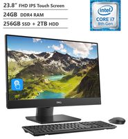 Premium Dell Inspiron 5000 Series All-in-One 23.8" FHD Anti-Glare Touchscreen Desktop, Intel Core i7-8700T, 24GB RAM, 256GB PCIe SSD(Boot) + 2TB HDD, 802.11ac, Bluetooth, Wireless Keyboard&Mouse,Win10