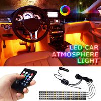 Car Interior Lights, LETOUR 4pcs 72 LED Car LED Strip Lights RGB Multi Color Music, Waterproof Underdash Lighting Kits with Wireless Remote Control & Music Sensor, DC 12V Car Charger Included