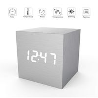 MiCar Digital Alarm Clock, LED Light Mini Modern Cube Desk Alarm Clock Displays Time Date Temperature for Kids, Bedrooms, Home, Dormitory, Travel (Light Grey)