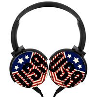 American Flag Wired Headphones 3D Printing Foldable Over Ear Headphones Headsets for Kids or Adults