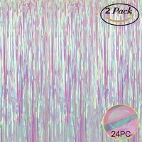 Iridescent Transparent Foil Fringe Curtain with Balloon Sticks Metallic Photo Booth Tinsel Shiny Curtains for Birthday Party Wedding Photo Booth Decorative Fringe Curtains (2 Pics,3.3X9.9FT)