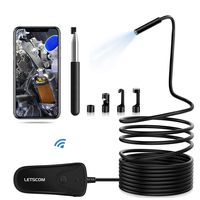 LETSCOM Wireless Endoscope, IP68 Waterproof WiFi Borescope Inspection Camera, 5.5mm 2MP HD Zoomable Snake Camera with Telescopic Stick Semi-Rigid Cable for Android & iOS Smartphone -16.5Ft