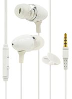Bastex Universal Earphone/Ear Buds 3.5mm Plug Bass Stereo Headphones in-Ear Tangle Free Cable with Mic On Off Switch an Clip for iPhone iPod iPad Samsung Android Mp3 Mp4 and More - White