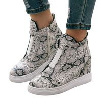 Dainzuy Women's Wedge Sneakers Classic High Top Side Zipper Breathable Platform Flat Shoes Snakeskin Ankle Booties Beige