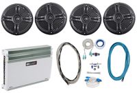 4 Rockville RMSTS65B 6.5" 1600w Marine Speakers+MB Quart 5-Ch Amplifier+Amp Kit