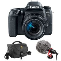 Canon EOS 77D DSLR Camera with 18-55mm Lens with Boya by-MM1 Shotgun Video Microphone and Journey 34 DSLR Shoulder Bag (Black)