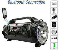 Boytone BT-50GR Portable Bluetooth Boombox, Indoor/Outdoor 2.1 Hi-Fi Cylinder Loud sound Built-In 2 x 5" Subwoofer, 2 x 2" Tweeter, USB player, FM Radio, Micro SD Slot, AUX Inputs, RGB speaker Lights