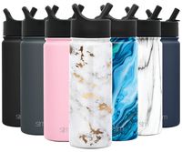 Simple Modern 18oz Summit Water Bottles with Straw Lid - Vacuum Insulated Tumbler Double Wall Travel Mug 18/8 Stainless Steel Flask - Pattern: Gold Marble