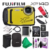 Fujifilm FinePix XP140 (600020657) Waterproof Digital Camera (Yellow) Essential Accessory Bundle Includes Floating Wrist Strap, 64GB SD Memory Card, Spare Battery, and Battery Charger