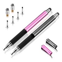 Capacitive Stylus Pen-Dinines Fine Point Stylus Touch Screen Pens for All Capacitive Cell Phones, Tablets, Laptops Bundle with 6 Replacement Tips (2 Pcs, Black/Rose)