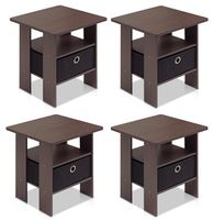 Furinno 2-11157DBR End Table Bedroom Night Stand, Petite, Dark Brown, Set of 2 (Set of 4)