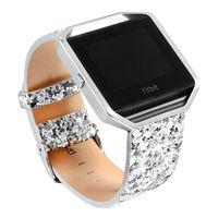KuToo Replacement for Fitbit Blaze Band Large Small, Leather Flash Glitter Bling Band Wristband Strap Replacement Band for Fitbit Blaze Smart Watch Tracker (3D Glitter Silver)
