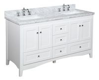 Abbey 60-inch Double Bathroom Vanity (Carrara/White): Includes White Shaker Style Cabinet with Soft Close Drawers, Authentic Italian Carrara Marble Top, and Rectangular Ceramic Sinks