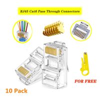 RJ45 CAT6 Connector - End Pass Through Ethernet 8P8C Modular Plug 10 Pack - Bonus Wire Stripper (10pcs-CAT 6 Connector + Cable Cutter)