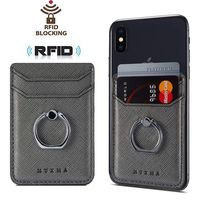 Phone Card Holder with Ring Grip for Back of Phone,Adhesive Stick-on Credit Card Wallet Pocket for iPhone,Android and Smartphones (Metal)