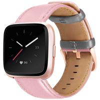 UMAXGET Leather Band Compatible with Fitbit Versa/Versa 2/ Versa Lite/Versa Special Edition Watch, Classic Genuine Leather Strap with Stainless Steel Buckle Wristband for Women Men