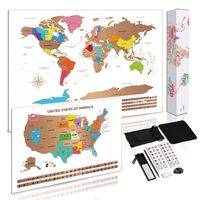 Scratch Off Map of World + Bonus Scratch Off USA Map Poster, Including Complete Accessories Set & All Country Flags, Perfect Gift for Travelers to Tracking Your Adventures, 23.5" x 16.5", Gift Box