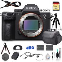 Sony Alpha a7 III Full-Frame Mirrorless Digital Camera (Body Only) Bundle - with Bag, Tripod, Extra Battery, 64GB Memory Card, Memory Card Reader and More.