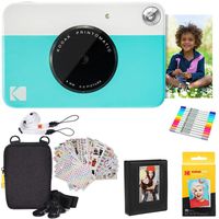 Kodak Printomatic Instant Camera (Blue) Gift Bundle + Zink Paper (20 Sheets) + Deluxe Case + 7 Fun Sticker Sets + Twin Tip Markers + Photo Album + Hanging Frames + Comfortable Neck Strap