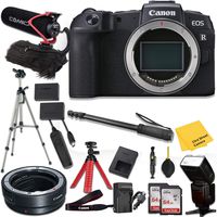 Canon EOS RP Mirrorless Digital Camera (Body Only) + Mount Adapter EF-EOS R + Pro Accessory kit (Microphone w/Windshield, Tripods, Flashlight, Memory Cards and More)