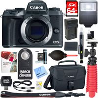 Canon EOS M5 Mirrorless Black Digital Camera Body + 64GB SDXC Memory Card + DSLR Camera Bag + LP-E17 Battery/Charger + Bounce Zoom Slave Flash + Card Reader + Microfiber Cloth + Tripod + More