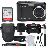 Kodak PIXPRO FZ43 Digital Camera (Black) + 16GB Memory Card + Deluxe Point and Shoot Camera Case + Extendable Monopod + Lens Cleaning Pen + LCD Screen Protectors + Table Top Tripod - Top Valued Bundle