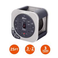 Link2Home Cord Reel 25 ft. Extension Cord 3 Power Outlets, 2 USB Ports, 2.4A Fast Charge - 16 AWG SJT Cable