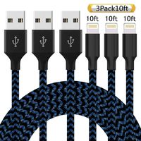 Neatlo MFi Certified iPhone Charger Lightning Cable 3Pack 10FT Extra Long Nylon Braided USB Charging & Syncing Cord Compatible iPhone 11/ Xs/Max/XR/X/8/8Plus/7/7Plus/6S/6S Plus/SE/iPad -Black Blue
