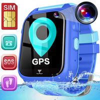 Kids GPS Smart Watch,[Free SIM Card] Waterproof Fitness Tracker GPS Locator Digital Wrist Phone Watch Boys Girls Birthday Xmas Gifts Smartwatch with Full Touch,SOS,Games,Pedometer,Alarm Clock (Blue)