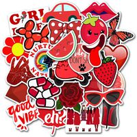 Red Stickers for Water Bottles, 50 Pcs Cute Vsco Trendy Waterproof Stickers for Hydroflasks, Laptop, Phone, Luggage, Skateboard, Guitar, for Girls, Kids, Teens (50 Pcs Red)