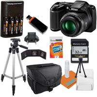 Nikon Coolpix L340 camera with 32GB SD SDHC Class 10 Memory Card, Tripod, Camera Case, Charger and More