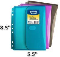 C-Line Super Heavyweight Poly Mini Size Binder Pocket, 5.5 x 8.5 inches, 7-Hole Punched, Set of 3 Pockets, Color May Vary (08730)